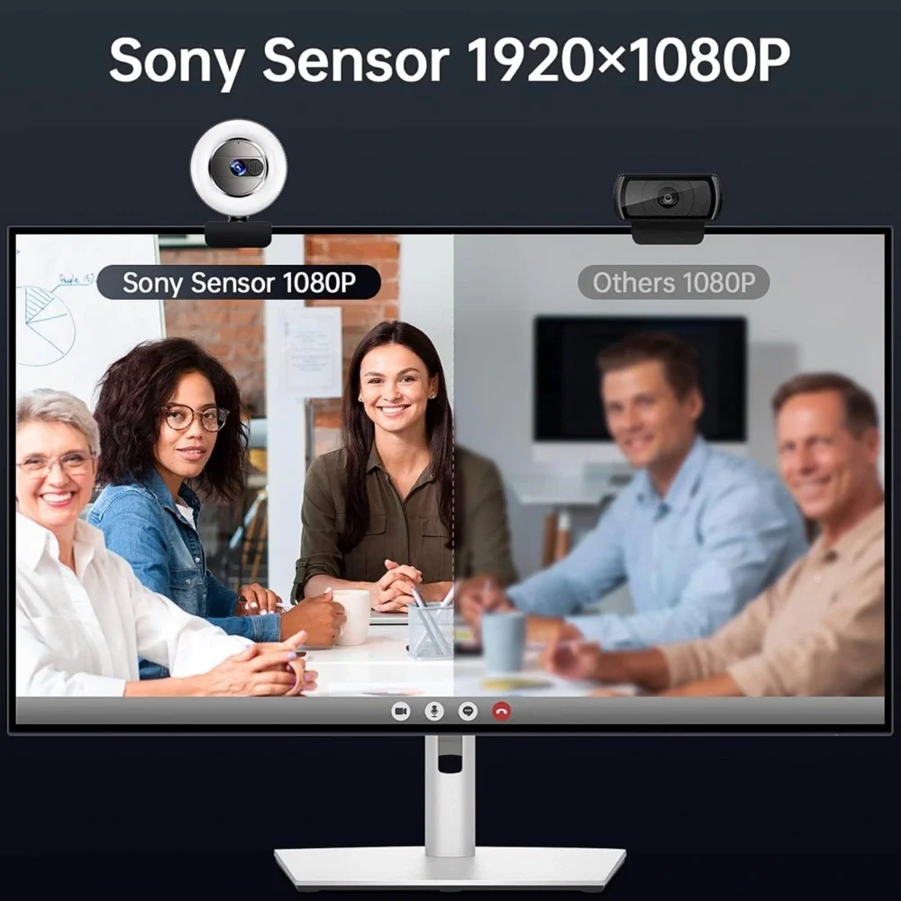 1080P FHD Webcam with Sony Sensor and Built-in Ring Light